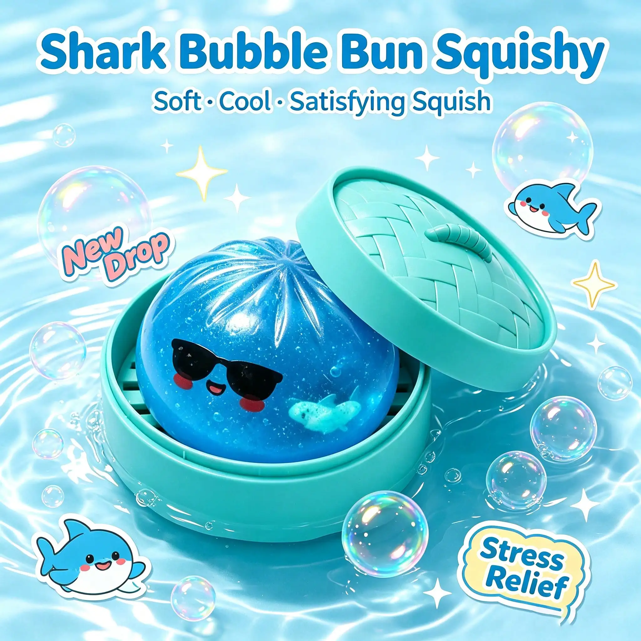 Money Glitter Shark Dumpling Squishy With Steamer Fake Food Slow Rising Squeeze Surprise Party Favor Goodie Bag Stuffer Gift view 2