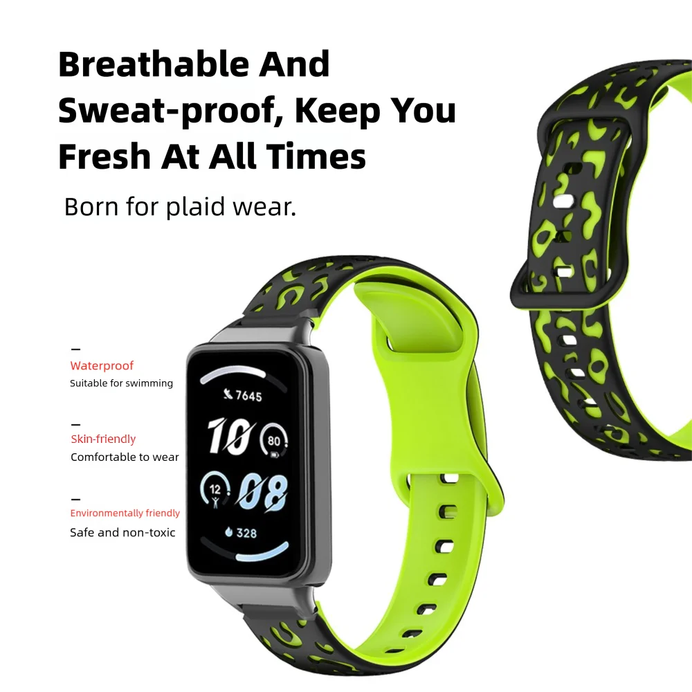 حزام سريع التحرير لسوار Honor Band 9 بطباعة الفهد من السيليكون المقاوم للعرق وحزام ساعة ذكية رياضي قابل للتعديل للرجال والنساء