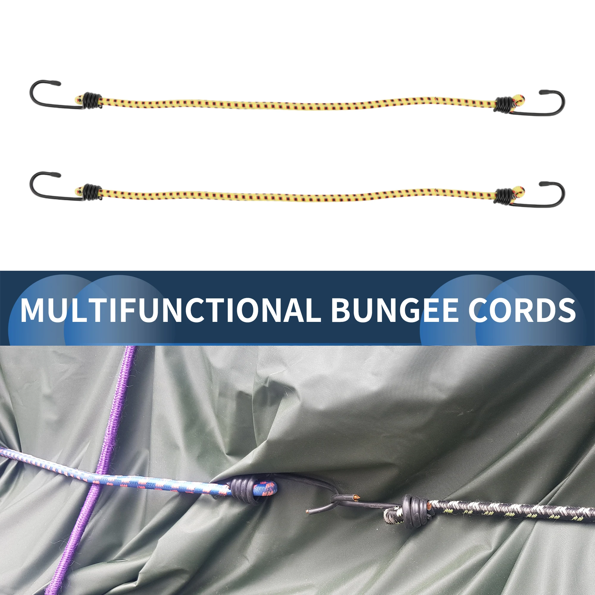 X Autohaux Luggage Cords with Hooks 60cm Adjustable Bungee Cords w/ Buckle Yellow 2 Pcs