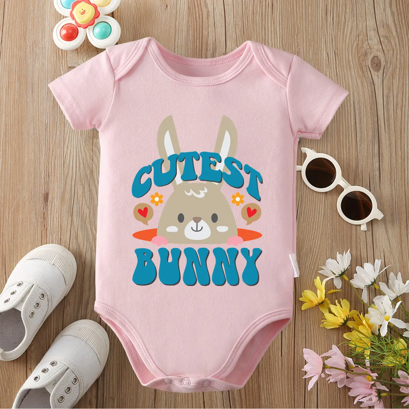 

100% Cotton Bodysuit Print 1st Easter/ Cutest Bunny Onesie Comfortable Cloths for Baby Jumpsuit for 0 To 12 Months Newborn