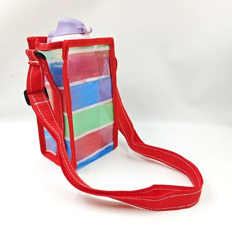 台湾製三色レディースネットハンドバッグ、中空スクエアレディース財布、ストライプバッグ、水筒ホルダー、野菜かご