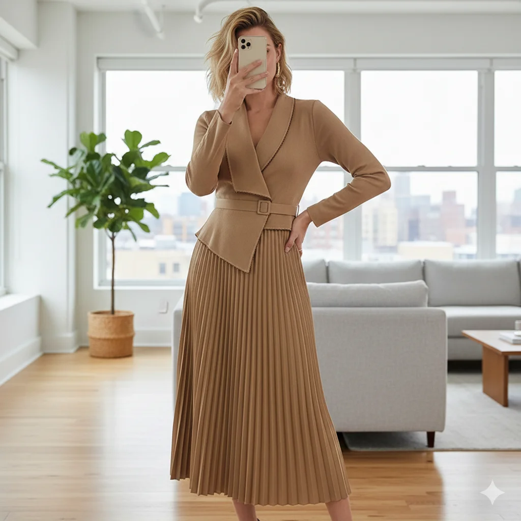 

Плиссированное платье Miyake 2026: Новинка весенней коллекции, элегантное, комфортное, повседневное, тонкое, длинное, с изысканным стилем