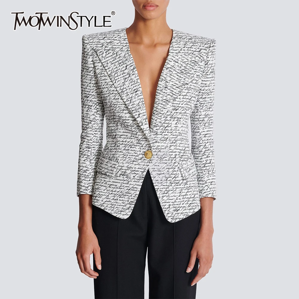 

TWOTWINSTYLE Hit Color Patchwork Button Slimming Jackets For Women Lapel Long Sleeve Temperament Minimalist Coats Female Fashion