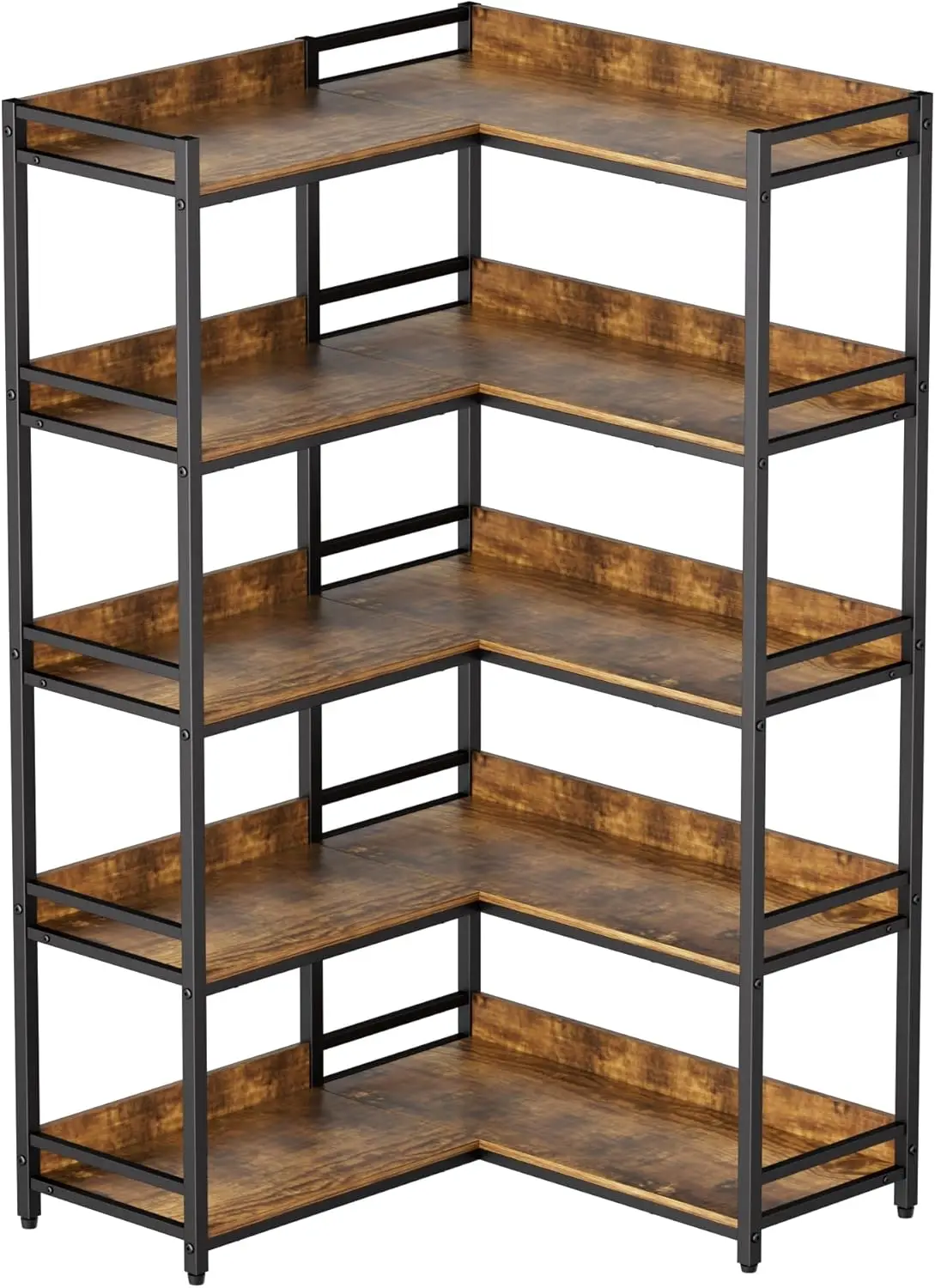 Large 5-Tier Corner Bookshelf - Modern Tall Corner Shelf Storage Display Rack with Sturdy Metal Frame