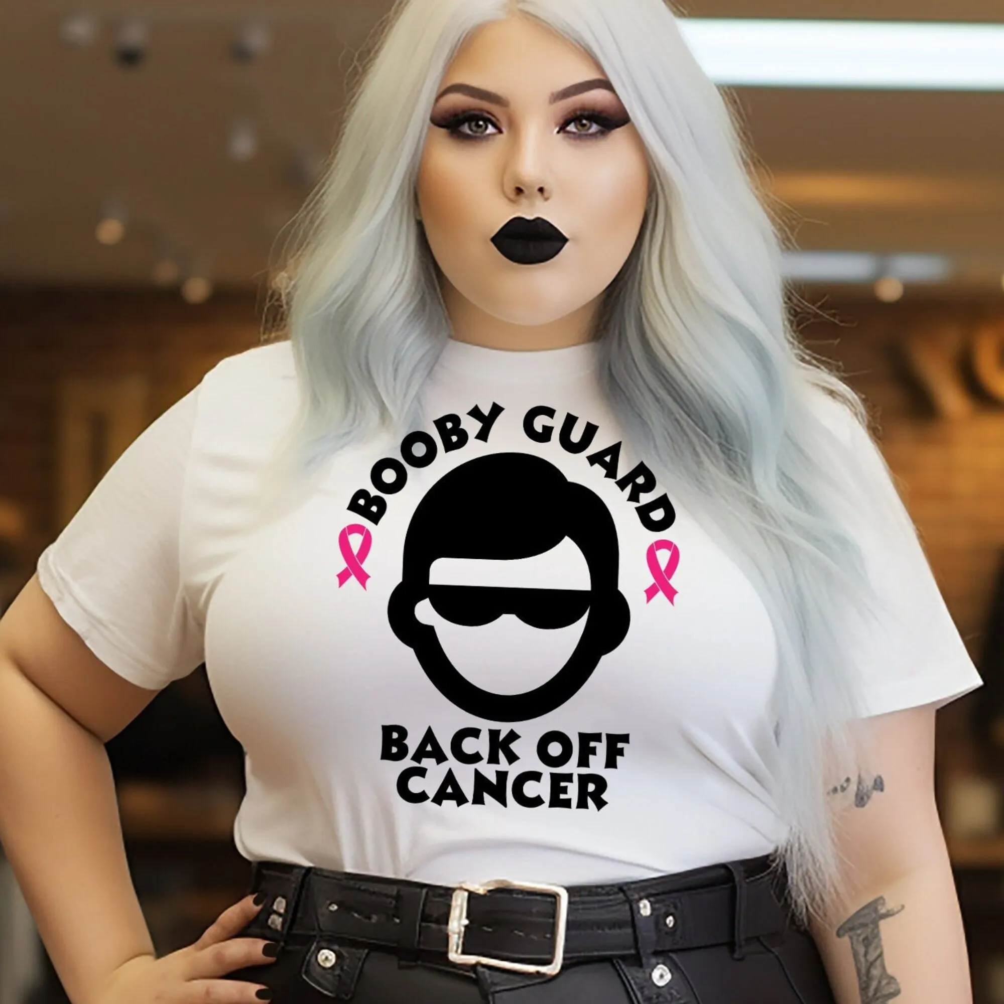 Breast Cancer Awareness Unisex TShirt,Booby Guard Back off Cancer Shirt,Funny,Sarcastic