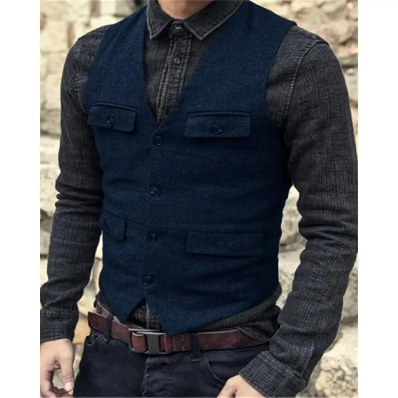 2024 new men\'s vest casual solid color herringbone vest