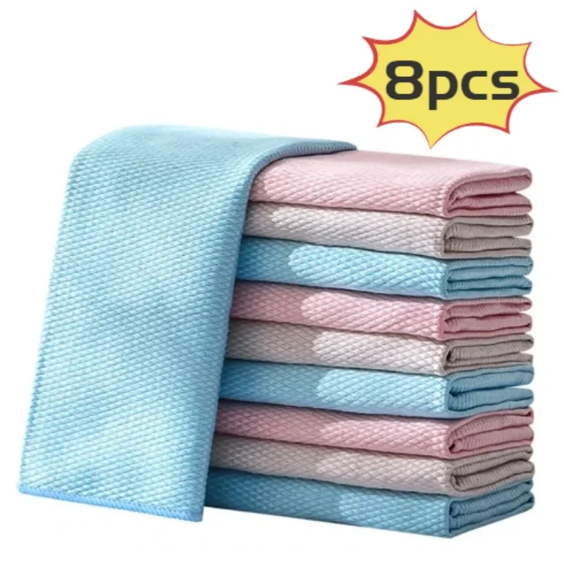 

Microfiber Dishcloths Fish Scale Kitchen Oil-proof Washing Rag Super Absorbent Glass Window Wipe Cloth Household Cleaning Cloths