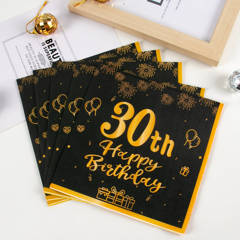 20pcs 30th 40th 50th 60th Birthday Napkins Black and Gold Anniversary Napkins Cheers to 50 Years Disposable Party Napkins