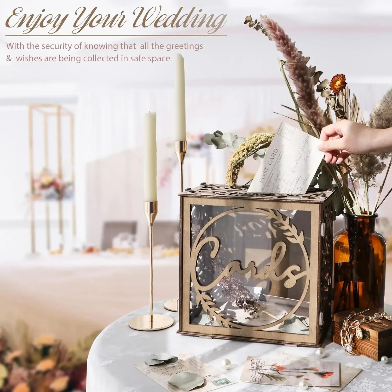 

Wooden Wedding Card Box Gift for Reception, DIY Wedding Envelope Money Card Box for Wedding Decorations