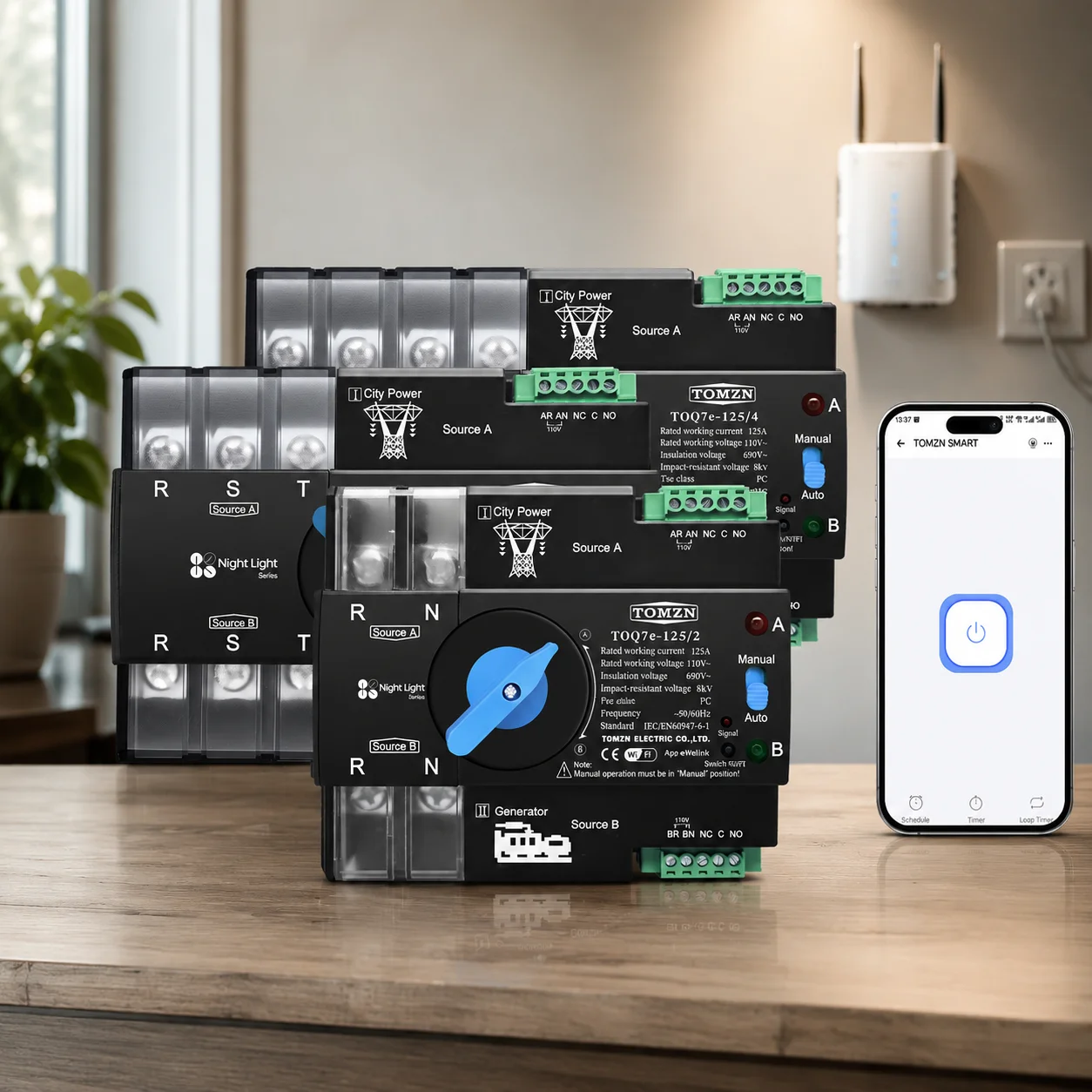 

TOMZN 110V/120V Three-Phase WiFi Smart ATS, Dual Power Automatic Transfer Switch, Uninterrupted, 2P/3P/4P, eWeLink, DIN Rail