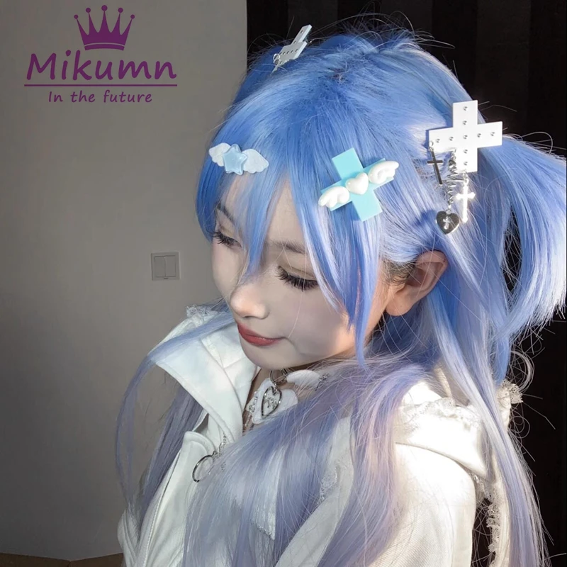 Mikumn Handmade Angel Wings Love Blue Cross Hairpin /Star Wing Hair Clip/ Cross Chain Pendant Hairpin Women Girls