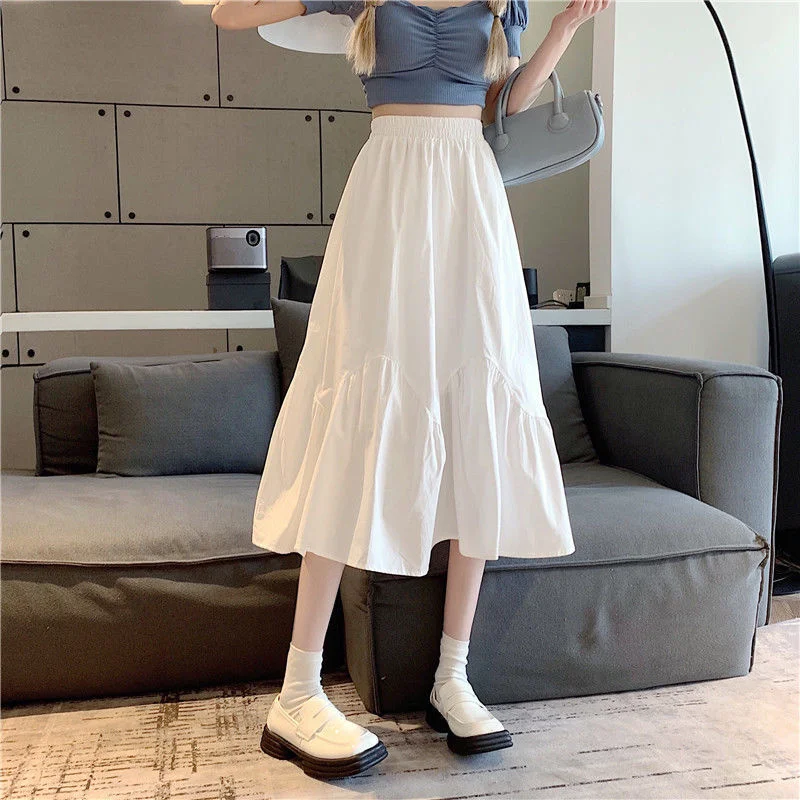 

Half Length Skirt High Waist Pleated Summer A-line Large Skirt Skirt Korean Fashion Skirts Clothes for Women