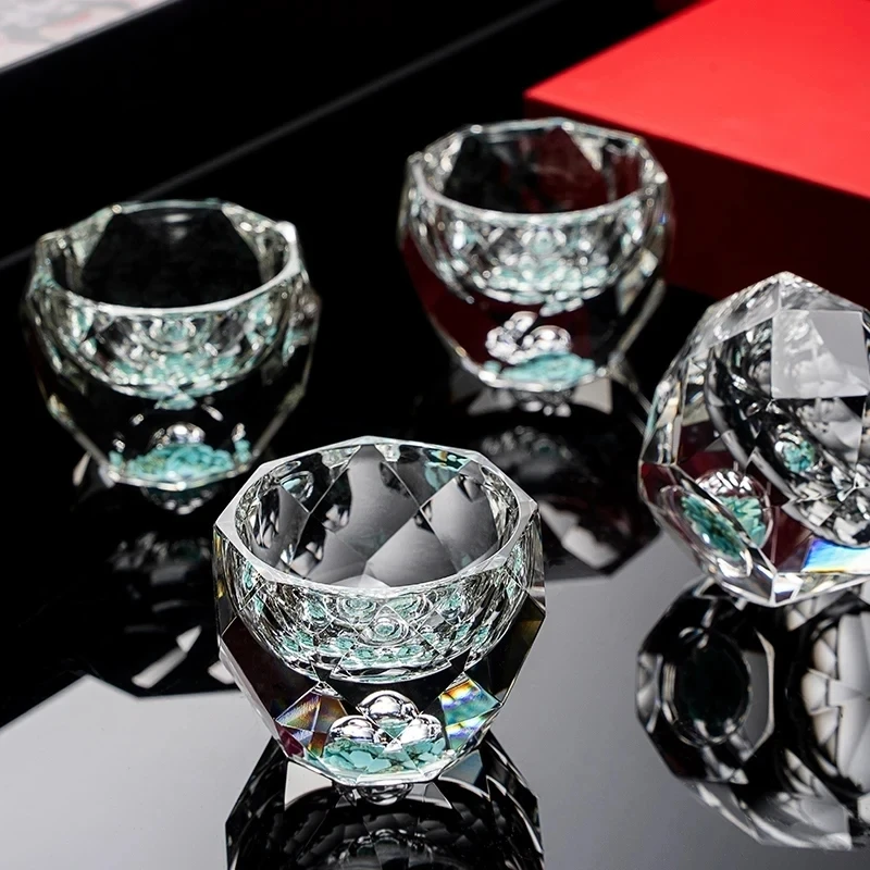 6pcs Set Diamond Cutting Crystal Liquor Glasses Vodka Shot Glass Wine Glasses Whiskey Glass Spirits Sake Soju Brandy Tea Cup