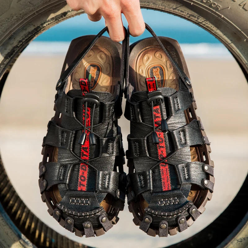 

Reinforced Edge Men Casual Flat Sandals Anti Slip Stable Frame Abrasion Resistant Outsole for Rough Road Long Time Outdoor