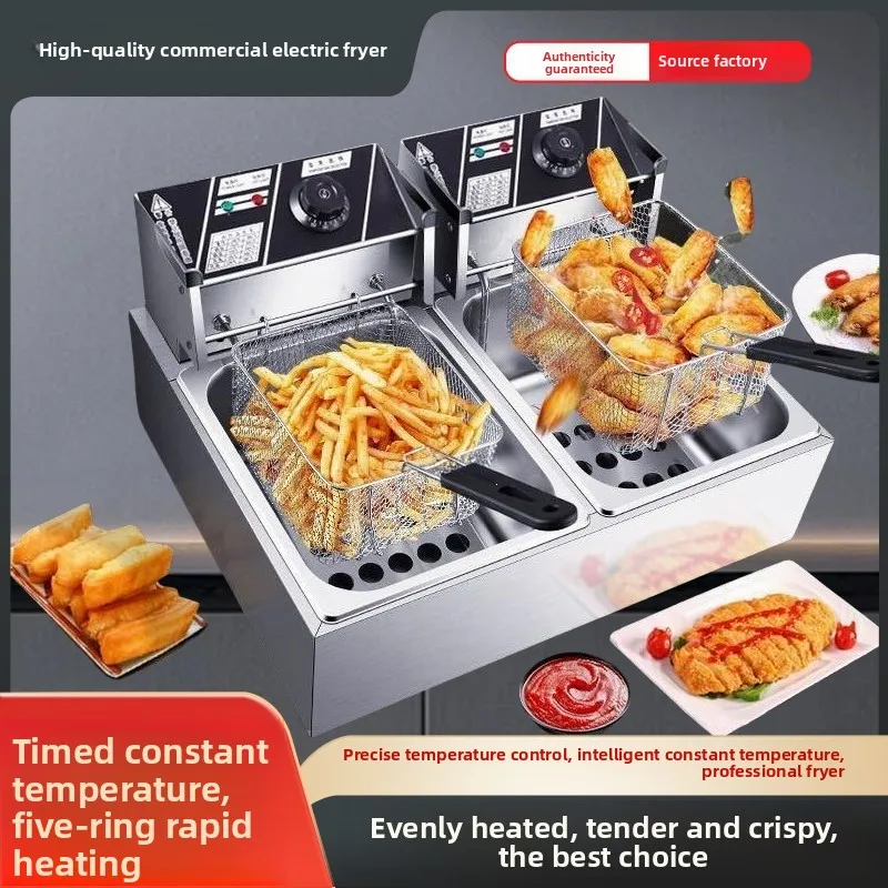 Churros Machine Snack Food Processing Equipment Double Tank Deep Fryer, Constant Temp, Fried Chicken Legs & Fried Dough Sticks