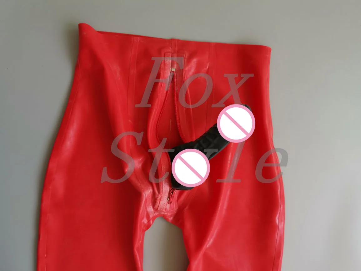

Fashionable latex leggings for man with con-dom front zip