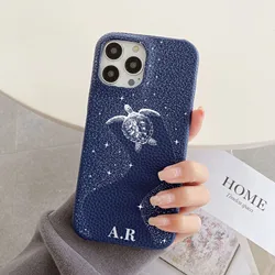 Personalised inevitable Initial kafr letters name Leather Case for iphone 17 12 14 13 15 Pro Max mini 16 Plus Luxury Hard Covers