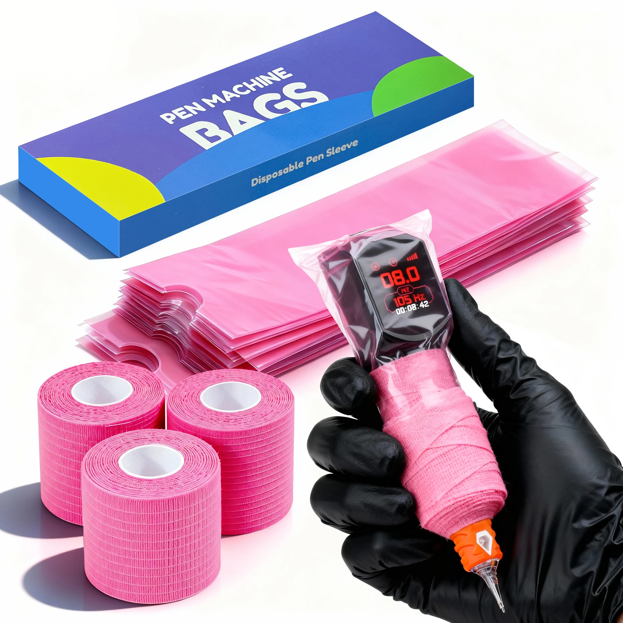 

DM Tattoo Pencil Sleeve Bag Covers 200Pcs and 3Pcs Pink/Black/Blue Bandage Practice Tattoo Sets Microblading Supplie for Artists
