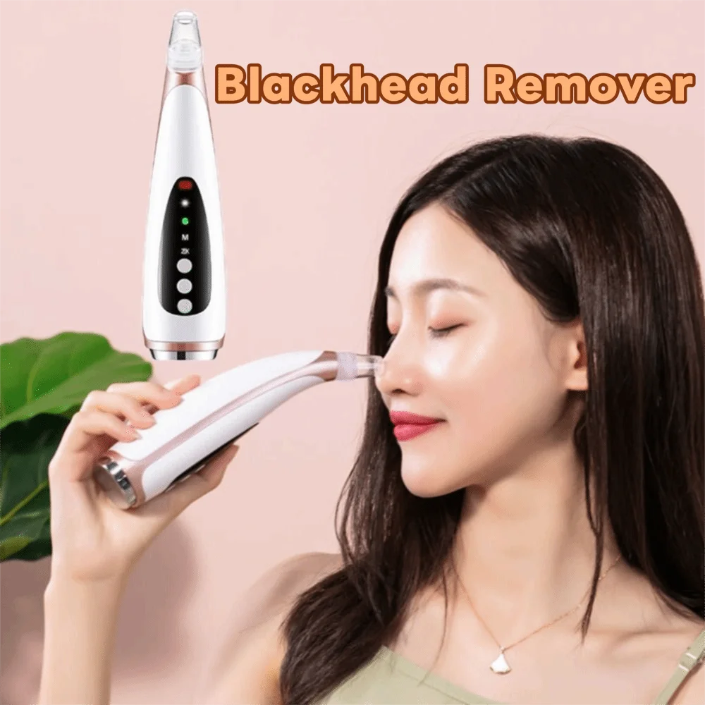 With 6 Replacement Head Electric Blackhead Remover Hot Compress Deep Cleaning Facial Pore Cleaning Device Strong Suction