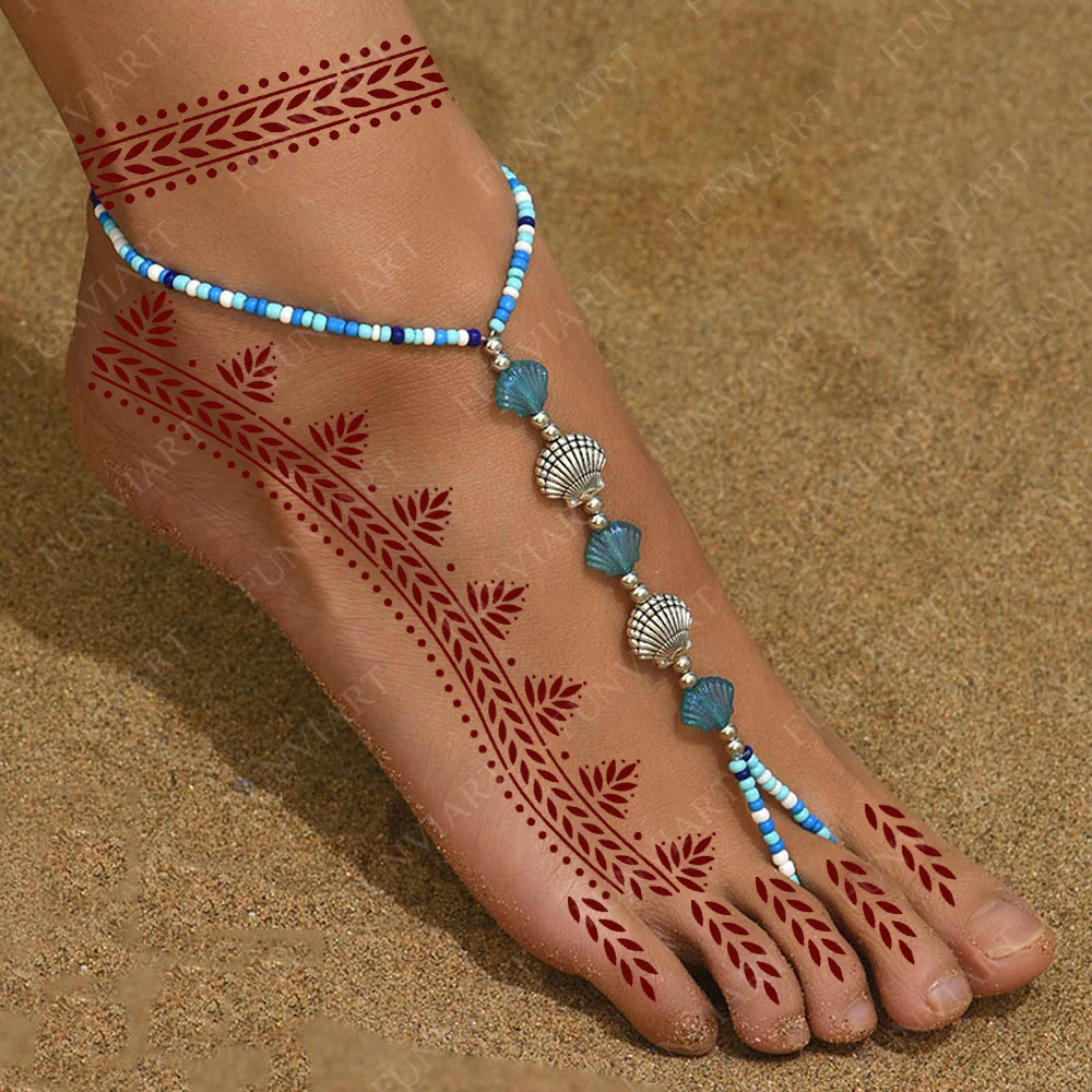 Reusable Henna Tattoo Stencil for Foot Hollow Mehndi Stencils Designs for Women Body Painting Tattoo Template Tattoo Supplies