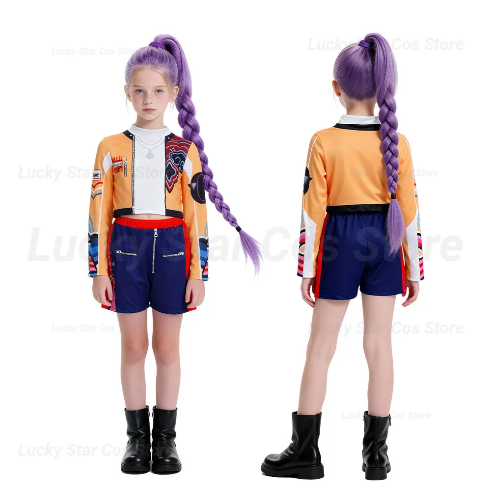 

2025 Rumi Zoey Mira Party Girls Demon Costume Hunters Cosplay Outfit Jacket Top Shorts Kids Halloween Costumes Singer Cosplay