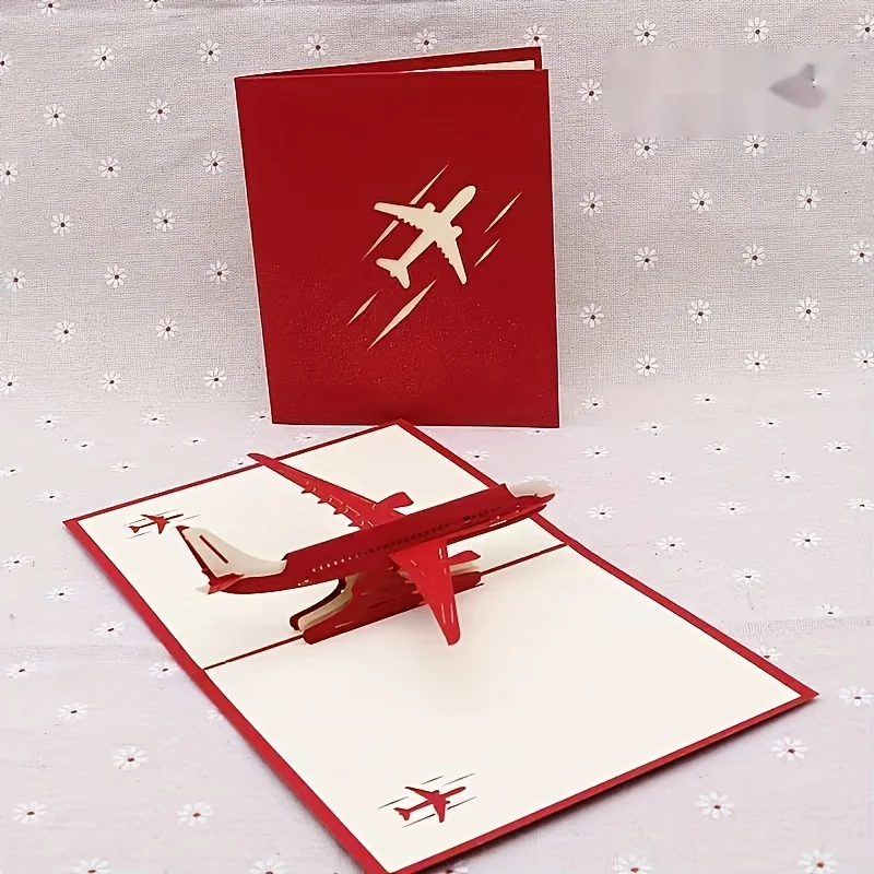 1 Stück Überraschungs-3D-Pop-Up-Flugzeug-Grußkarte Kreatives Geburtstags- und Abschlussgeschenk für Reise- und Luftfahrt-Enthusiasten Abenteuerliebhaber – Detail 2