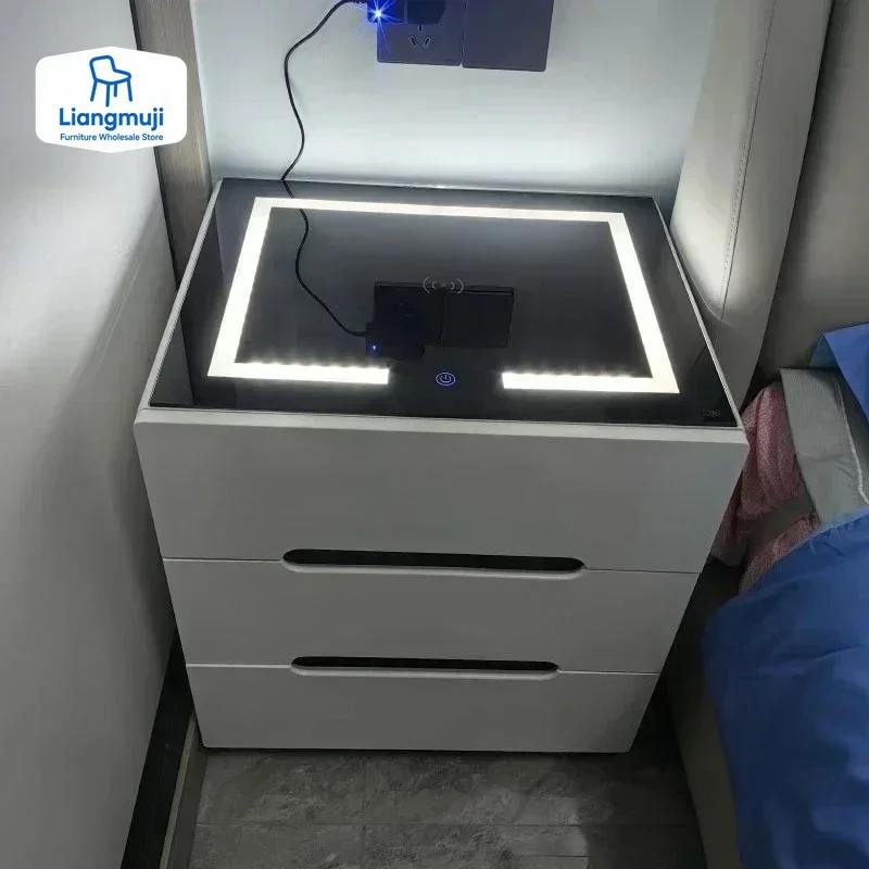 

Modern Multifunctional Smart Bedside Tables Modern Simple Storage Nightstands Bedroom Furniture Home Storage Cabinet with Drawer