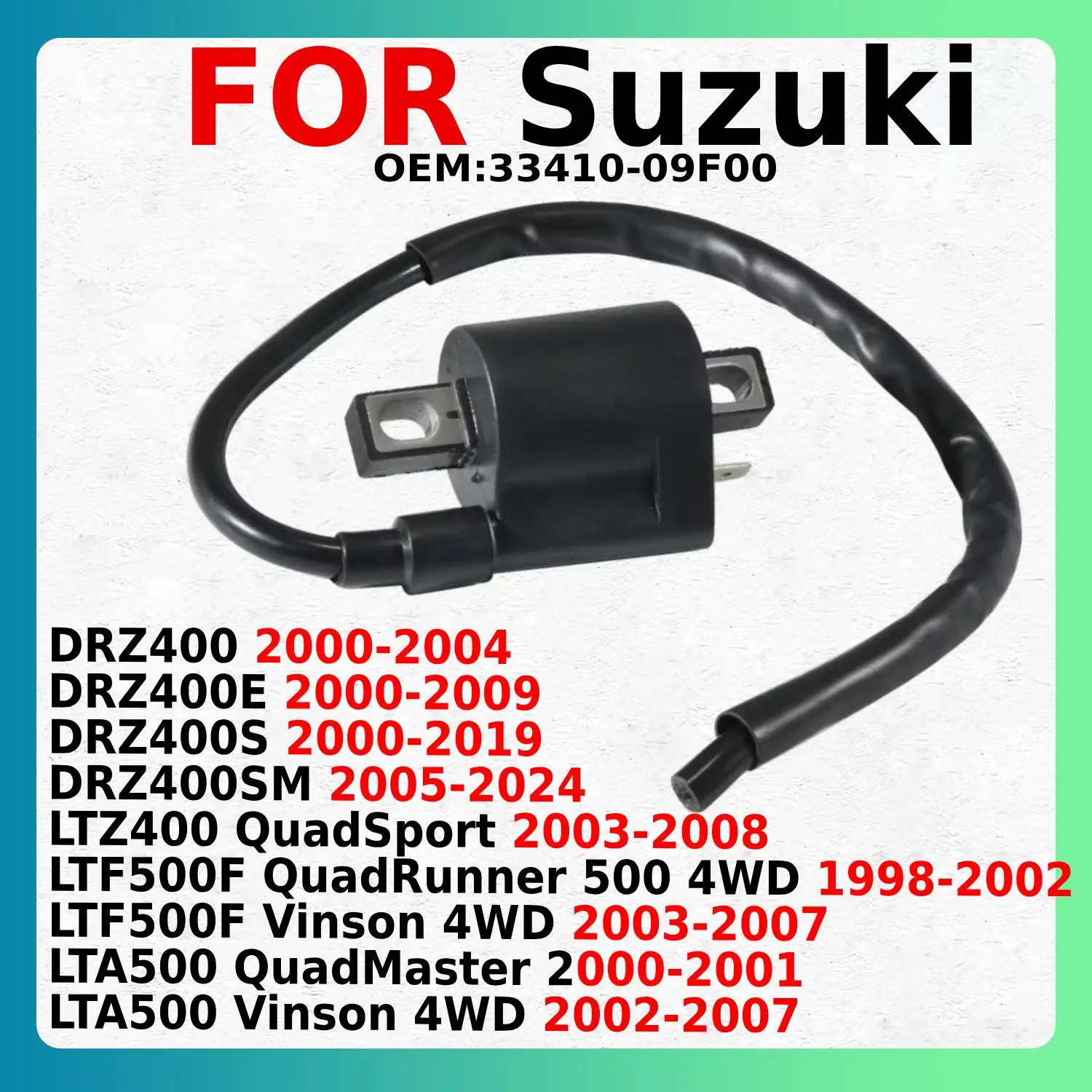 Boat Ignition Coil Assy For Suzuki DRZ400 DRZ400SM DRZ400S DRZ400E LTZ400 QuadSport LTA500 QuadMaster 33410-09F00