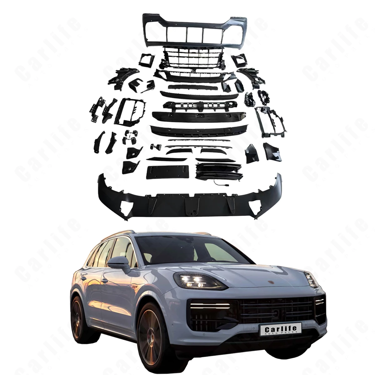 

PP Plastic Bumpers Grille Tip Exhaust Bodykit for Cayenne 9Y0.2 2024+ Conversion to TurboS.