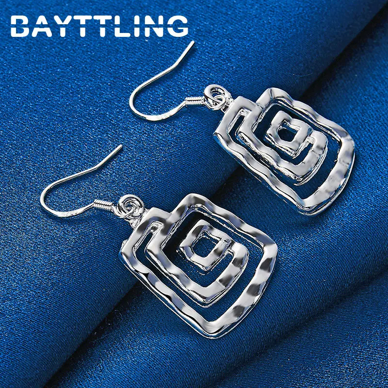 

Original 925 Sterling Silver Earrings Beautiful 38MM Twisted Square Earrings Fashion Women Engagement Gifts Jewelry Accessories