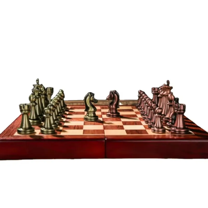

Деревянные складные металлические шахматы в штучной упаковке, настольные игрушки для взрослых и детей