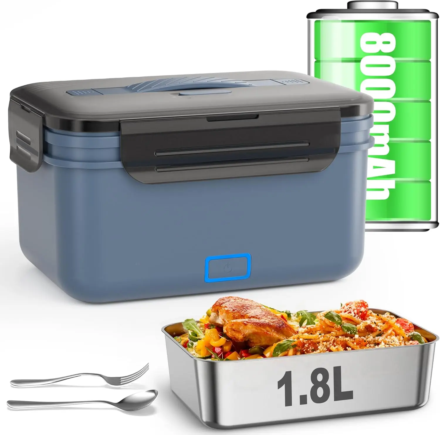 

Rechargeable Portable Food Warmer, 1.8L Leak-Proof Heated Lunch Box for Office & Outdoor Use