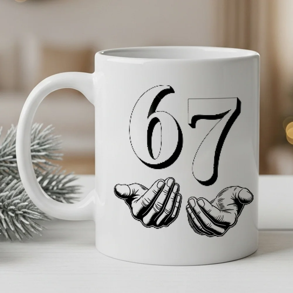 

1 Vintage 67 Number Pattern Ceramic Coffee Mug with Handle | Durable Everyday Mug, Suitable for Home and Office