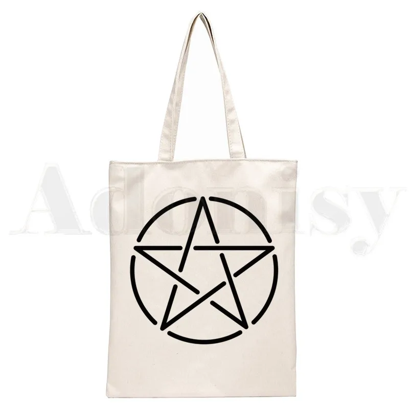 Pentagram Pentagram Wicca Hekserij Goth Handtassen Schoudertassen Casual Winkelen Meisjes Handtas Vrouwen Elegante Canvas Tas