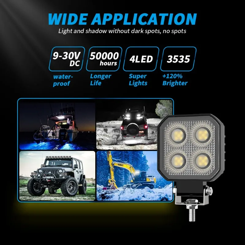 

2PCS White 6000K 12V 24V High Brightness Diffused LED Work Light Excavator Vehicle Auxiliary Light Off-Road Vehicle Lamp