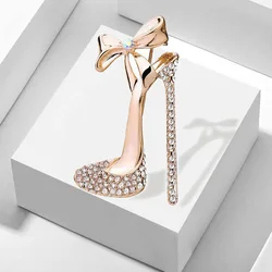 Rhinestone High Heels Brooch For Women's Party Clothing Bow Shoe Accessories Pin Scarf Buckle Bag Lady Jewelry Daily Gift