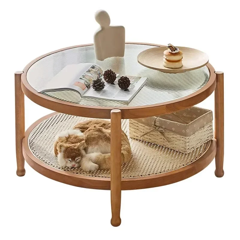A Tea Table Combination Household Small Apartment Living Room Rattan Net Red Net Red Multilayer Simplicity Small round Table