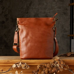 Bolso cruzado de cuero genuino hecho a mano para hombres, bolso de hombro de piel de vaca de gran espacio, bolso de mensajero informal, paquete de viaje al aire libre