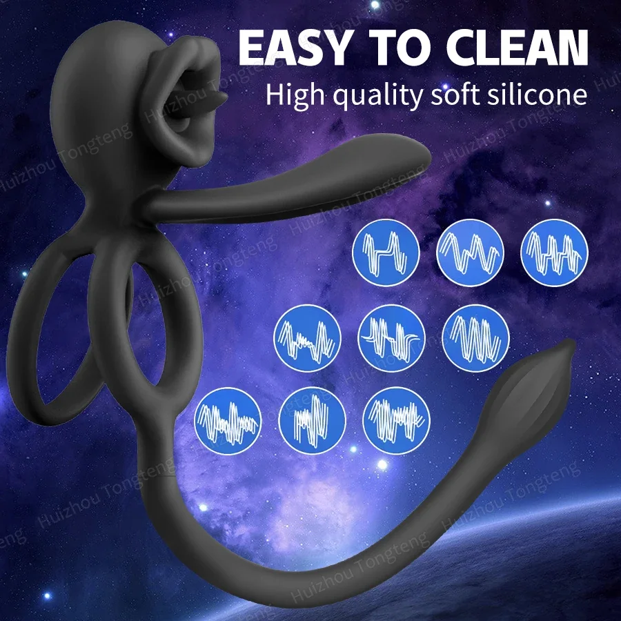 7 طرق تهتز خاتم الديك ألعاب مثيرة حلقة القضيب هزاز البظر محفز مع اللسان لعق الكبار الأزواج الجنس لعب للرجال #5