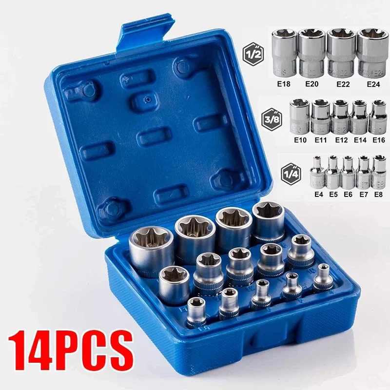 4/5/14PCS żeński E Star zestaw gniazdo Torx E4-E24 E-Torx zewnętrzne gniazdo sześciokątne nakrętka typu Insert