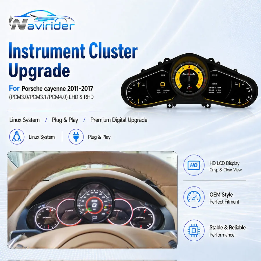 

For Porsche Cayenne 2010-2016 Digital Instrument Cluster Dashboard Virtual Cockpit Speedometer Plug Play Custom Retrofit Upgrade