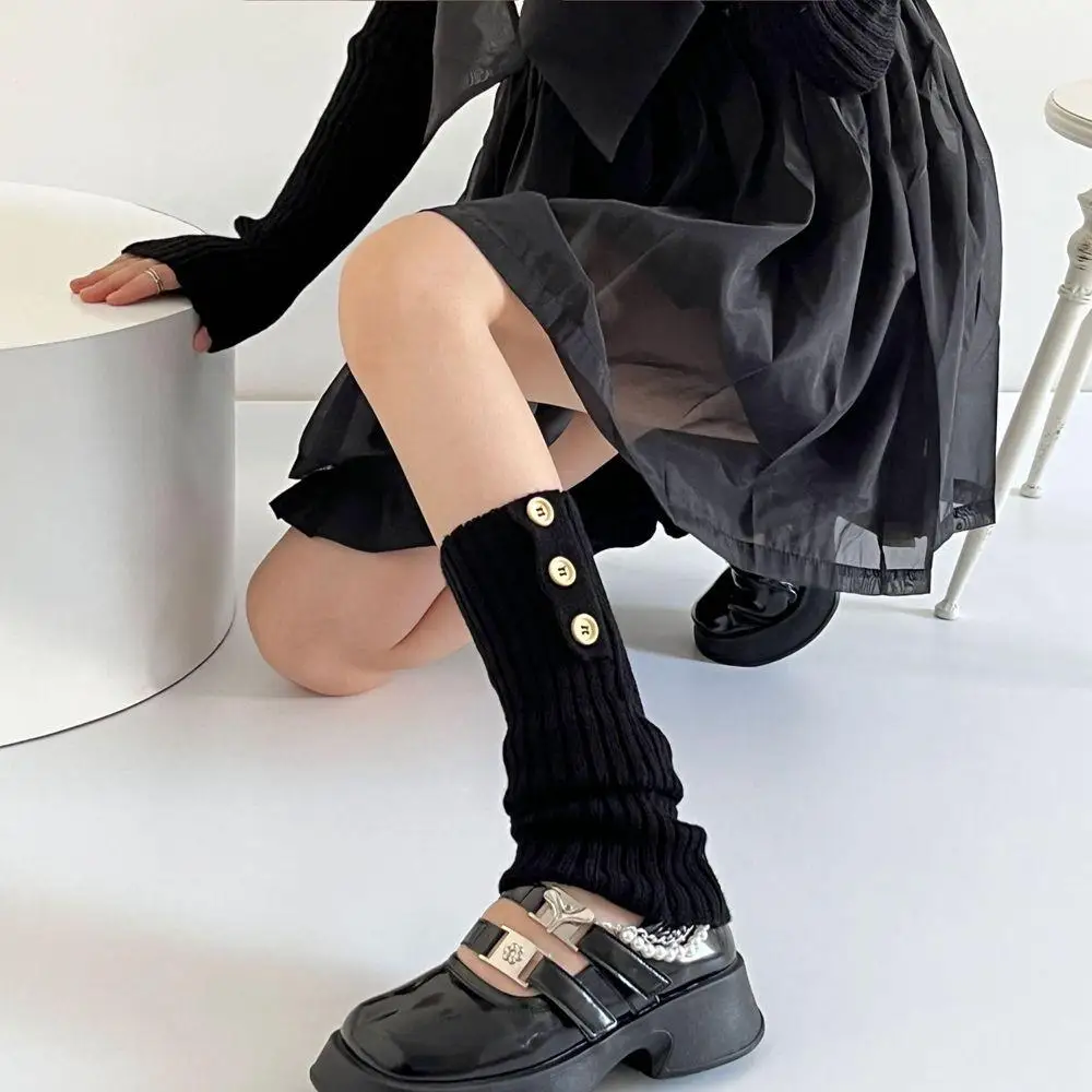 Female Sweet Buttons Stripe Girl Lolita Women Leg Warmers Knitted Foot Cover Long Socks Cover Wool Boots