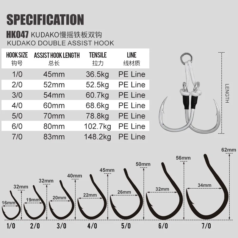 2pcs/bag High Carbon Steel Slow Double Hook Sea Fishing Hook Saltwater Fishing Metal Jigging Assist Hooks