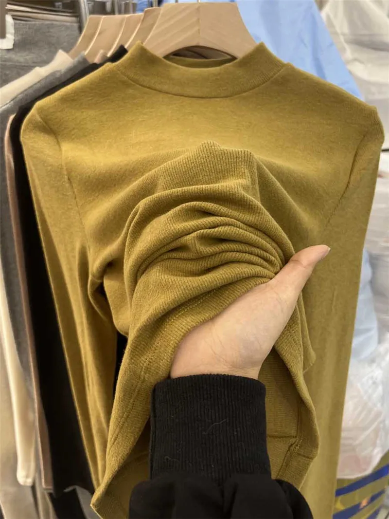 Maglietta a Collo Alto Extra Lunga per Donna Taglie Forti, Nuovo Materiale Autunno Inverno, Strato Base in Cotone e Poliestere