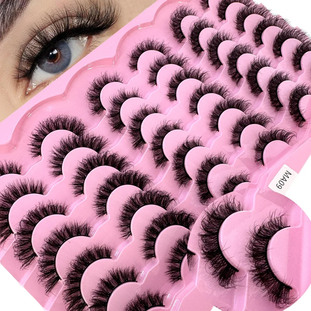 HBZGTLAD 21 Paar Cat-Eye-Wimpern, flauschige künstliche Nerzwimpern, 8D Wispy Lashes Pack, dramatische, lange, dicke Volumenwimpern, falsche Wimpern