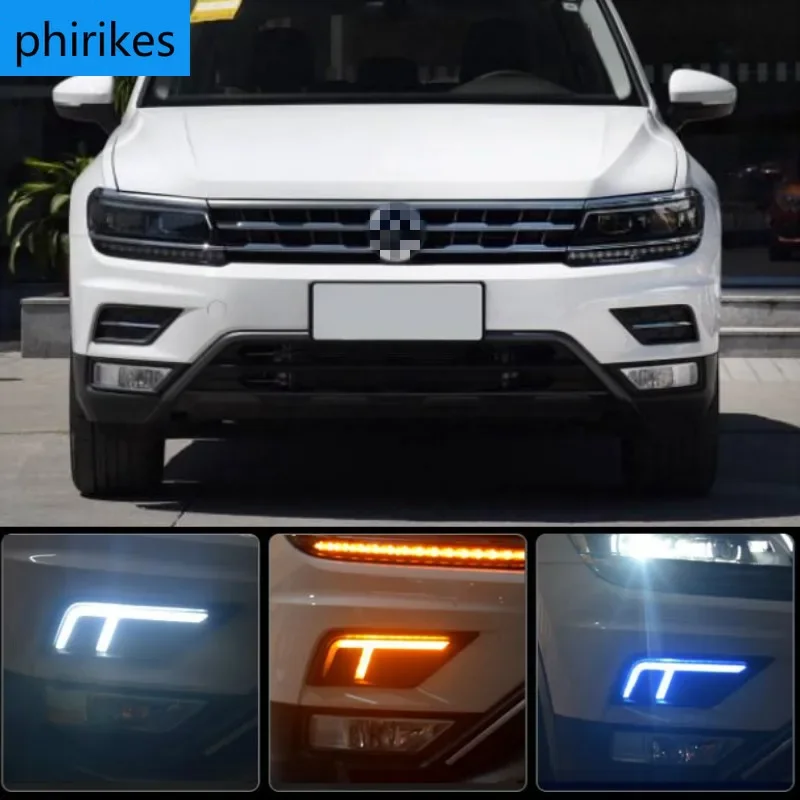 

2Pcs Car LED Daytime Running Light For Volkswagen VW Tiguan 2017 2018 2019 DRL with Yellow Turning Fog lamp