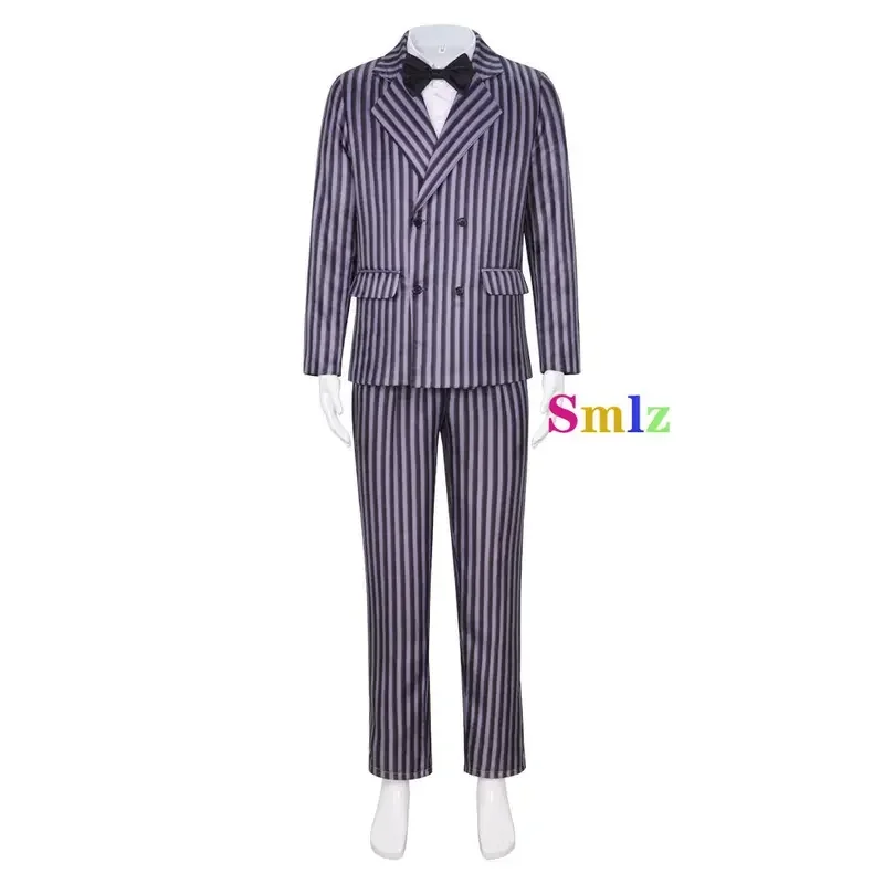 Disfraz de Gomez Addams, disfraz de Anime Morticia, traje de Carnaval de Halloween, abrigo para niño adulto, camisa, pantalón, traje con corbata, uniforme de fiesta