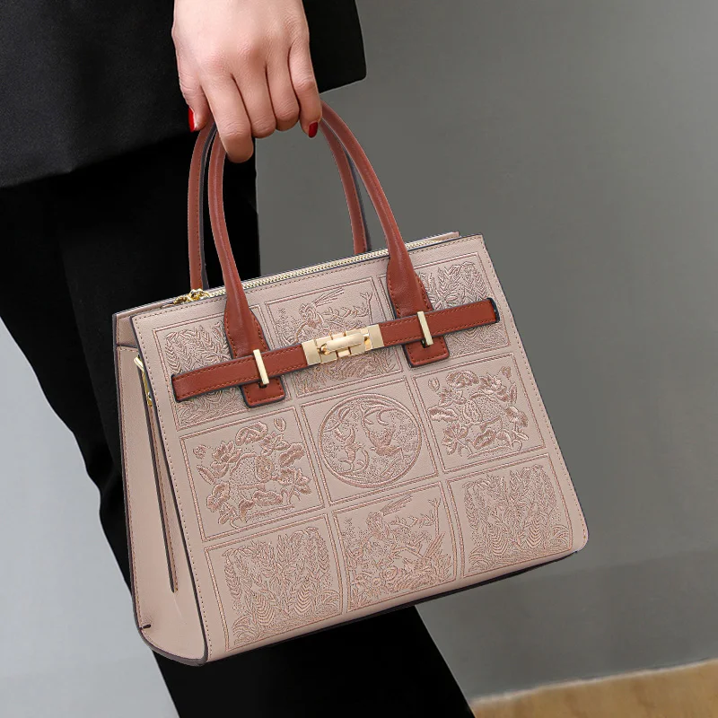 

Aidrani Artistic Handbag: Embossed Design, Silk Scarf & Structured Style