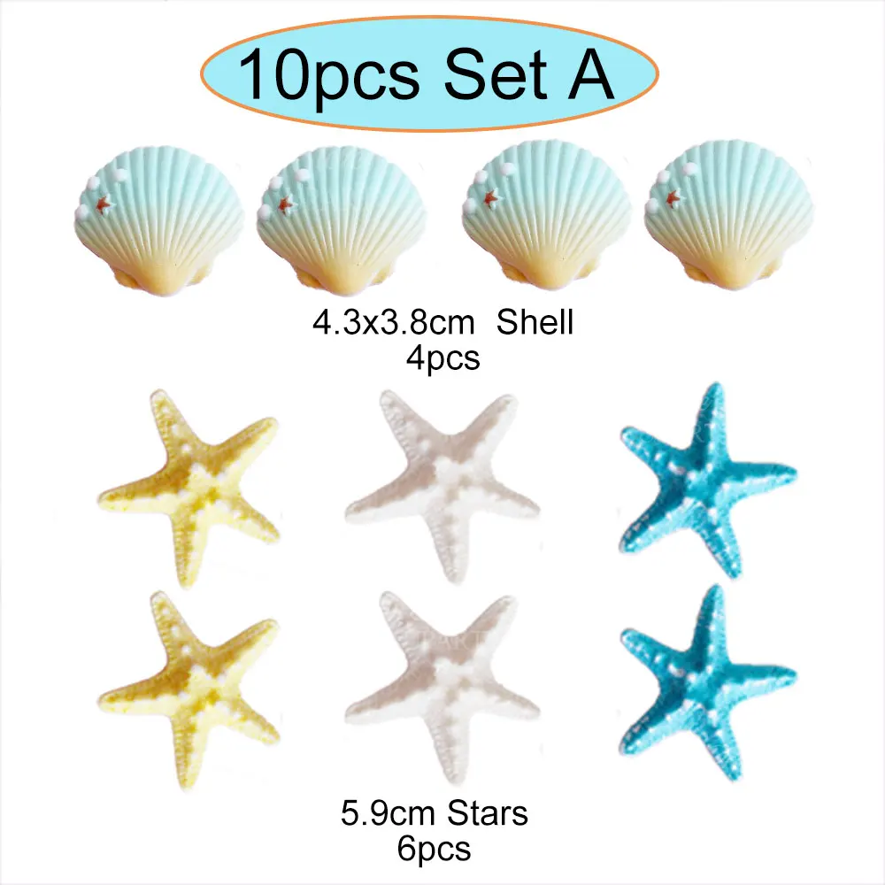 10 Stück Ozean Muschel Kuchen Topper Harz Blau Gelb Weiß Muschel Seestern Cupcake Topper für Ozean Meer Alles Gute zum Geburtstag Kuchen Dekor – Detail 2