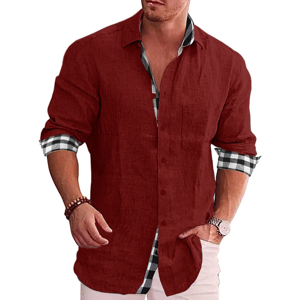 New Men\'s Cotton Linen Shirts Loose Casual Blouse Grid Long Sleeve Tee Shirt Autumn Plus Size 5xl Fashion Handsome Men\'s t Shirt